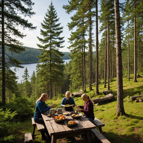 Où peut-on trouver une location de vacances en Suède avec des cours de cuisine et des randonnées guidées dans les forêts?